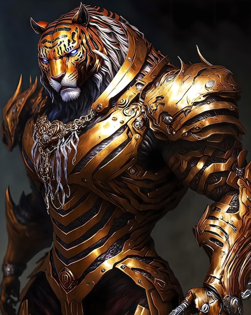 A golden tiger in a golden armor