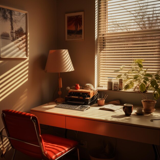 The Golden Time A Cinematic Danish Designer's Desk adorned with Sunray Aluminium Venetian Blinds