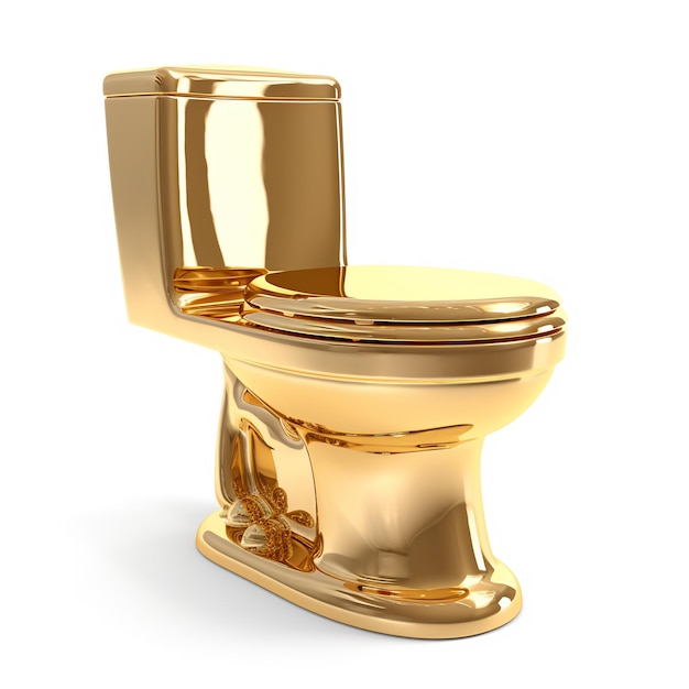 Photo golden toilet isolated on a white background ai generative