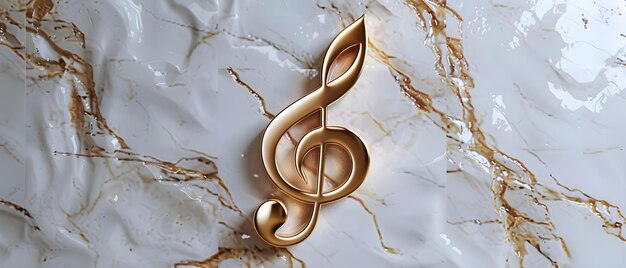 Золотой требль-ключ на мраморной элегантности Концепция музыки Требль-клуч Золотая мраморная элегантность