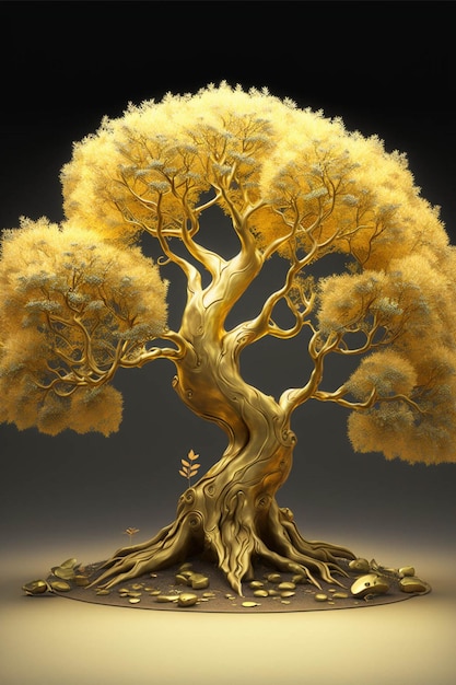 Golden tree on a black background generative ai