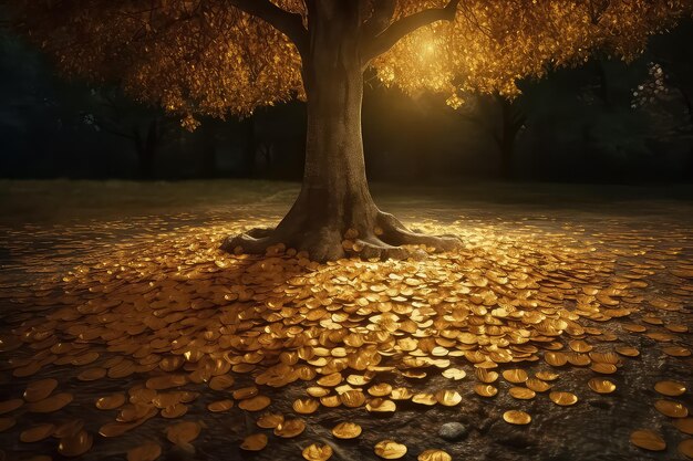 Photo golden tree with money instead of leaves ai