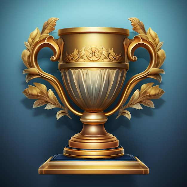 golden trophy on blue background