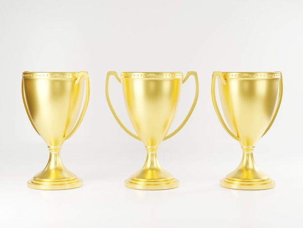 Golden trophy cup Champion trophy metallic shiny gold winner cup and victory 3D rendering