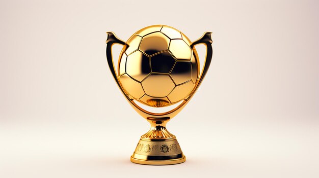 golden trophy cup on soccer background