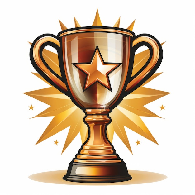 golden trophy cup with star on white background