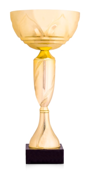 Golden trophy isolated on white background.