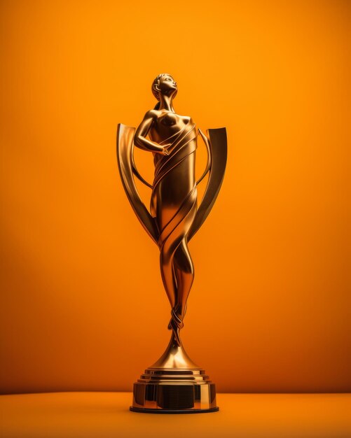 a golden trophy on an orange background