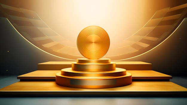 Photo golden trophy on a pedestal winner concept