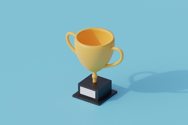 Golden trophy single isolated object. 3d rendering