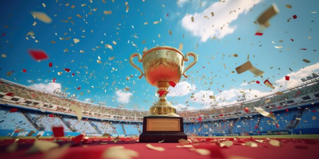 Golden trophy for winner celebration background champion cup of sport competition generative ai