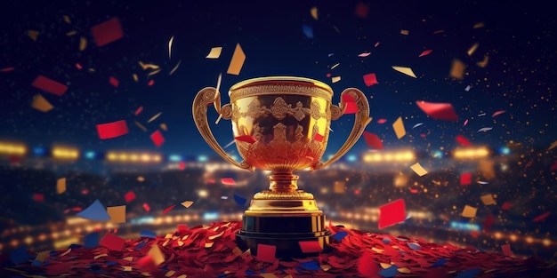 Золотой трофей для празднования победителя Фон Кубок чемпионов по спортивным соревнованиям Генеративный ИИ