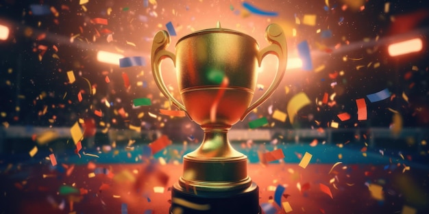 Golden Trophy for Winner Celebration Background Champion Cup of Sport Competition Generative AI