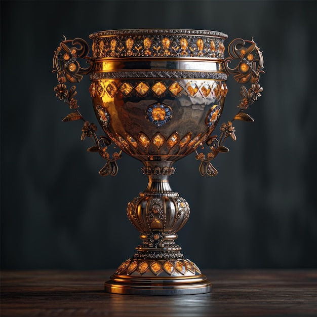 Photo golden trophy winner cup on dark background