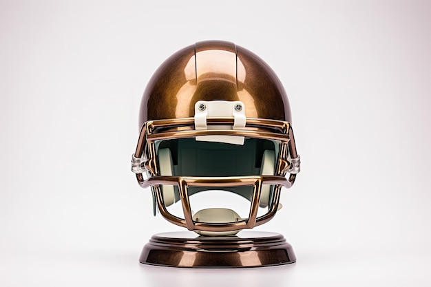 Golden trophy with American football helmet white background Generative AI