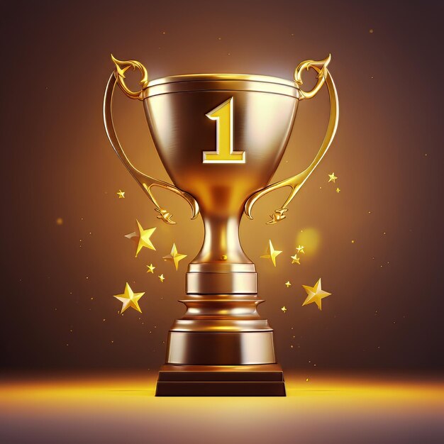 golden trophy with number 1 on golden studio background