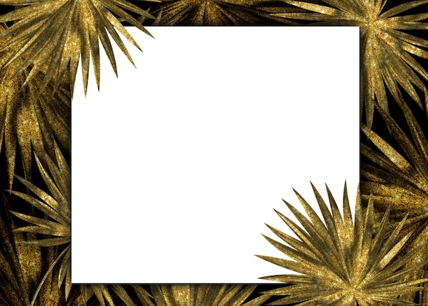 Golden tropical palm leaf background and empty space