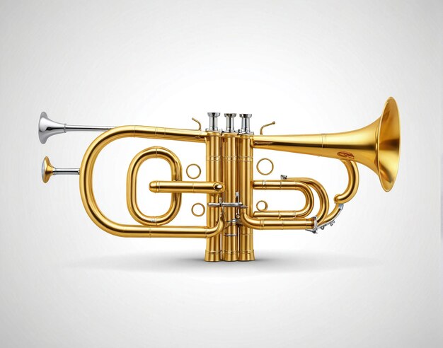 a golden trumpet with a white background