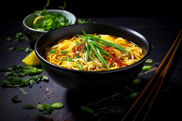 Golden Turmeric Noodle Miso Soup Veganistisch recept Voedsel