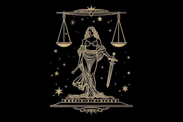 Foto illustrazione vettoriale dorata del segno zodiacale libra su sfondo nero simbolo astrologico in oro lucido