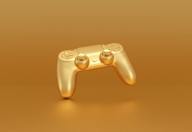 Golden video game controller on golden background. gaming stream concept. 3d rendering.