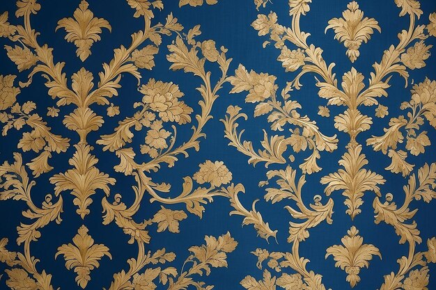 Golden wall paper with blue fabric pattern