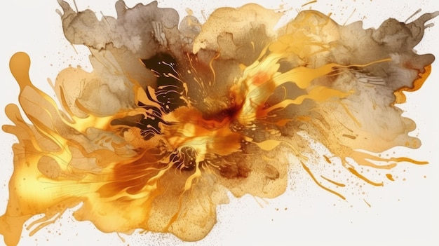 Golden Watercolor Stain on Transparent Background