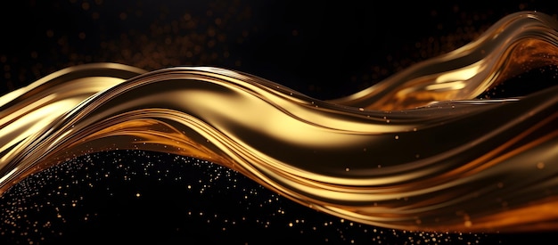 Golden wave with gold dust on black background