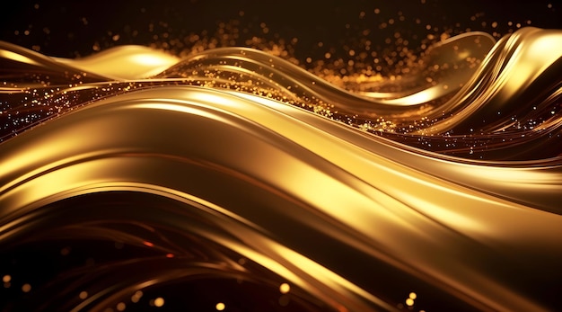 Golden wave with gold dust on black background