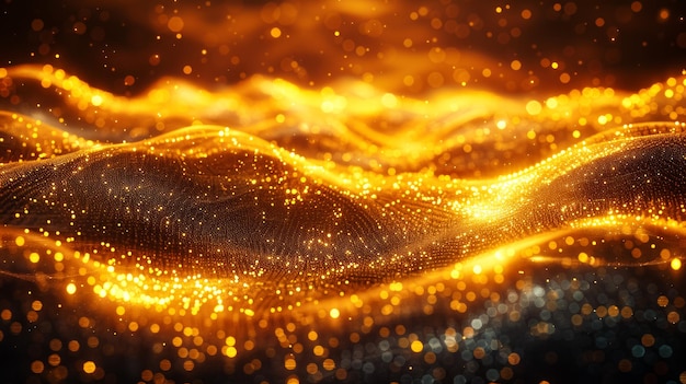 Golden waves rolling forward abstract design particle effect