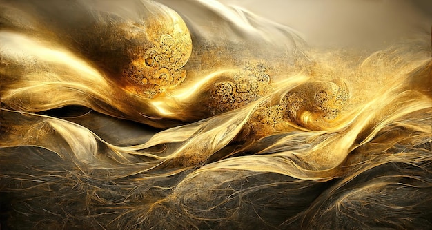 Golden wavy background in oriental vintage style Chinese and Japanese oriental painting with golden texture Template design for a poster or flyer wallpaper 3D illustration