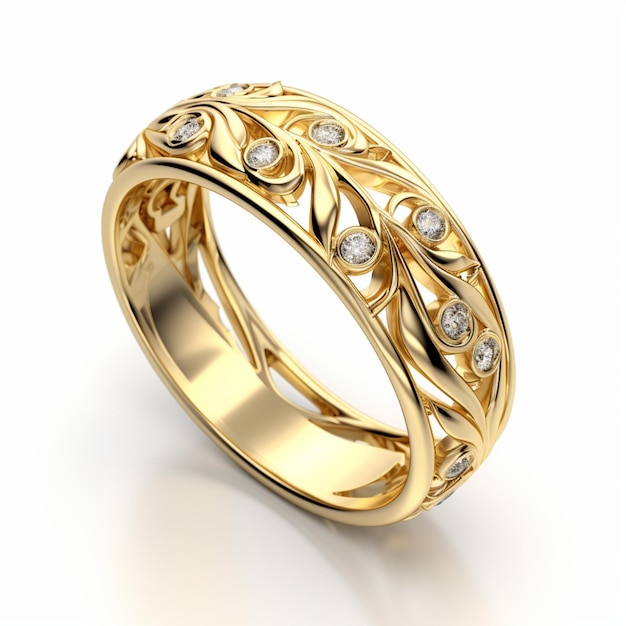 Golden wedding ring on white background