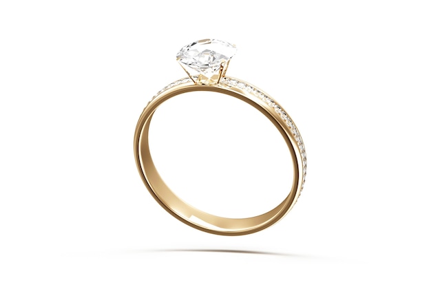 Golden Wedding Ring with Diamonds on white