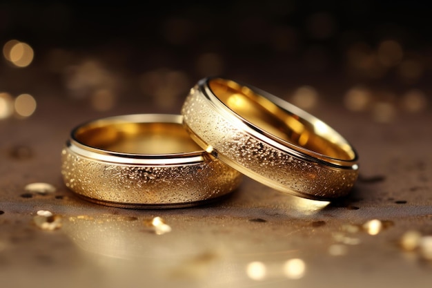 Golden weddinng rings on bokeh background