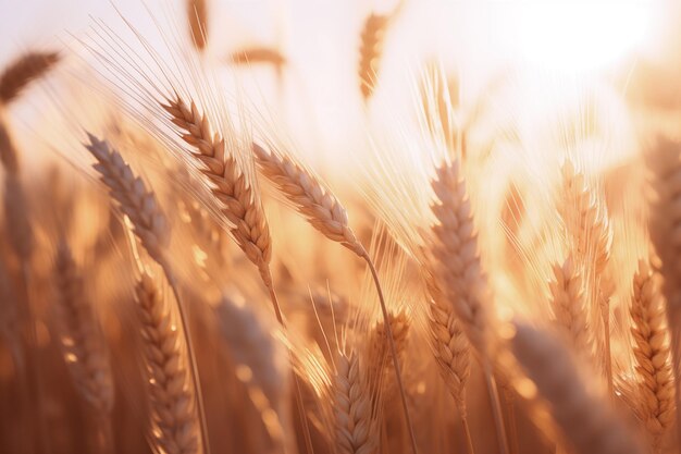 Golden wheat close up Beautiful Nature Landscape Background of ripening ears of wheat field