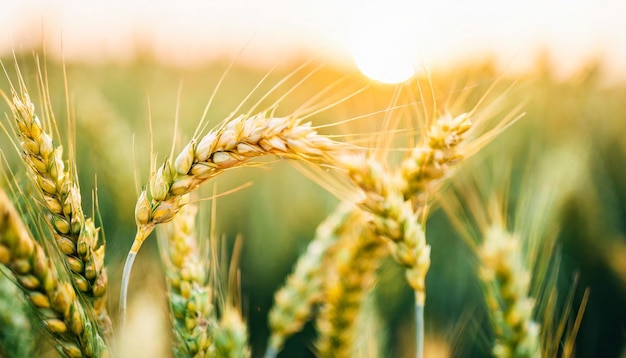 Золотые зерна пшеницы, купающиеся в солнечном свете, олицетворяющие обилие роста и обильный урожай морей.