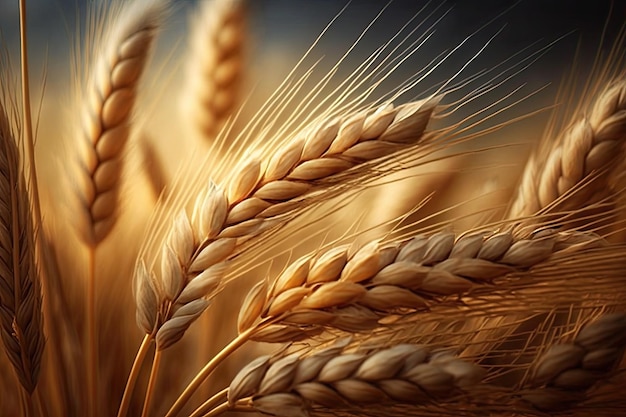 Golden wheat ears growing in field