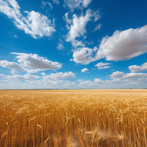 The golden wheat field under blue sky and clouds abstract the background generated by ai