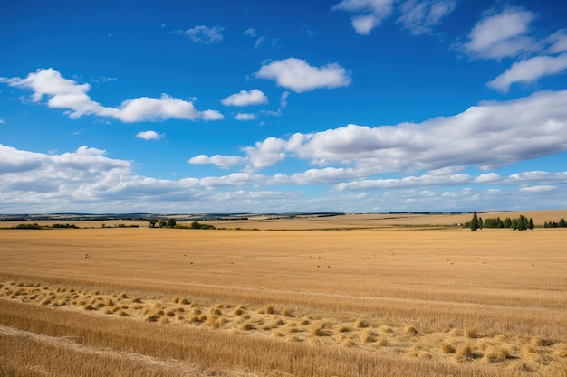 Golden wheat field and blue sky with cirrus clouds