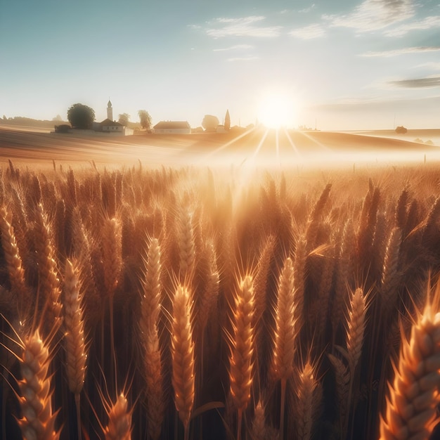 Foto campo di grano dorato sotto un cielo dinamico al tramonto