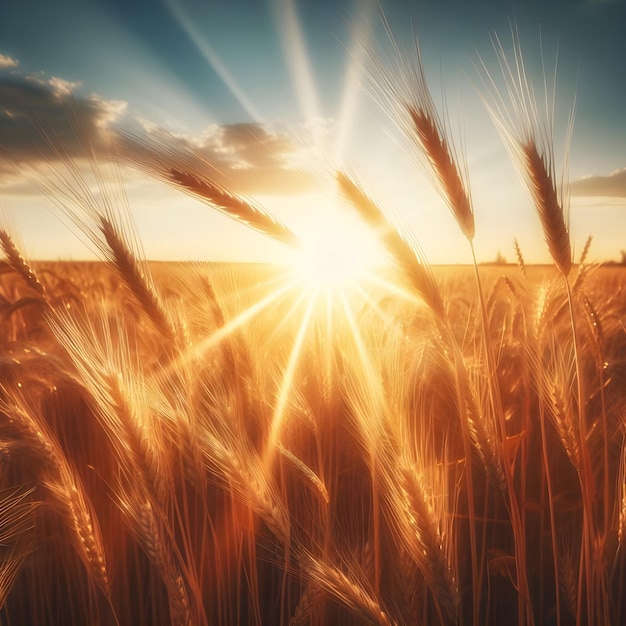 Foto campo di grano dorato sotto un cielo dinamico al tramonto