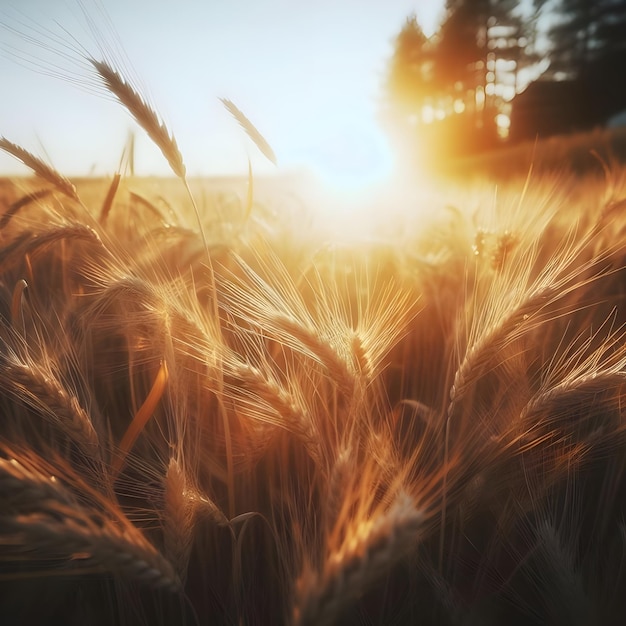 Foto campo di grano dorato sotto un cielo dinamico al tramonto