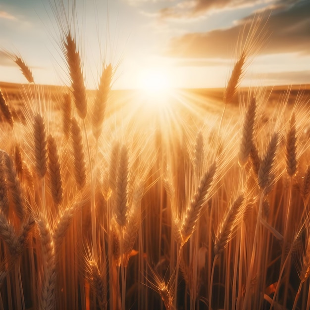 Foto campo di grano dorato sotto un cielo dinamico al tramonto