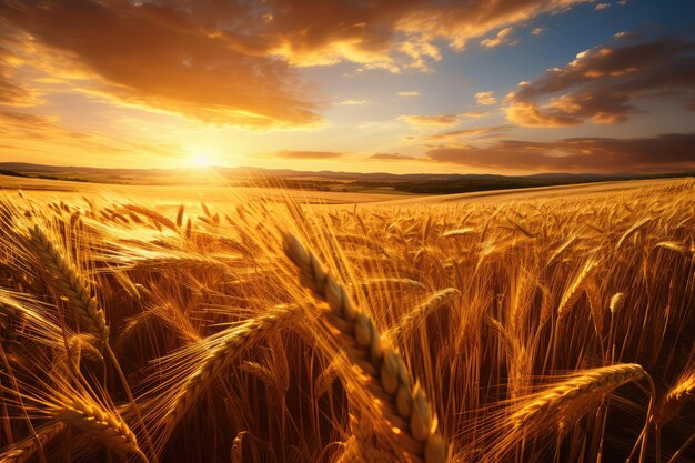 Foto campo d'oro di grano all'ora d'oro