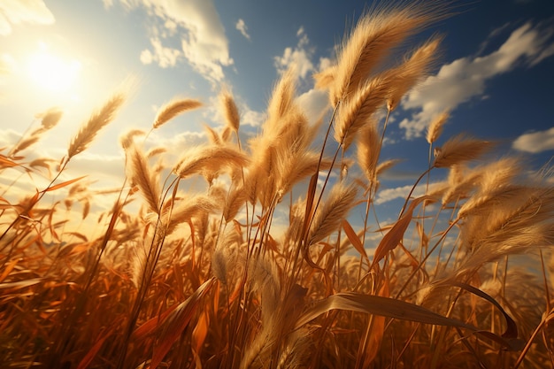 Premium AI Image | A golden wheat field rice swaying in the wind ...