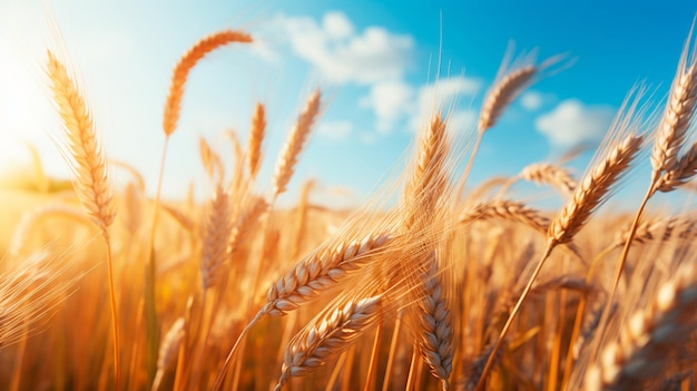 晴れた日の農業における黄金色の小麦畑 生成 AI