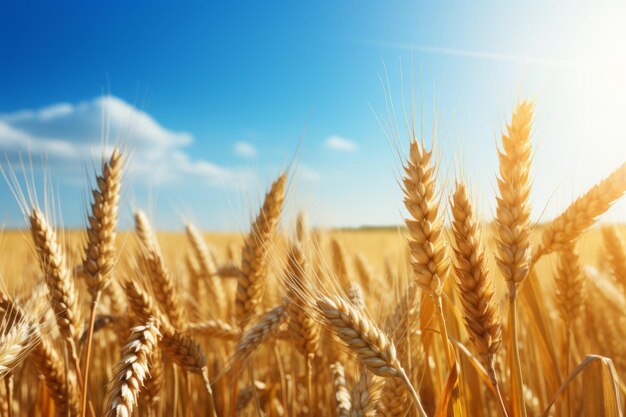 Golden wheat field and sunny summer day ideal farm background for product placement and advertising