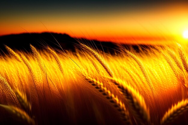 Golden wheat field at sunset closeup summer spring meadow crop background