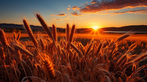 Golden Wheat Field in Sunset