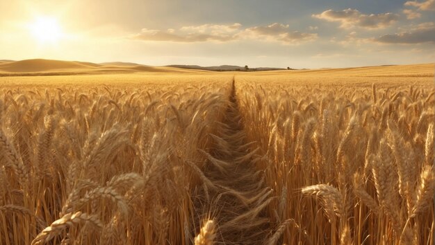 Golden wheat field at sunset